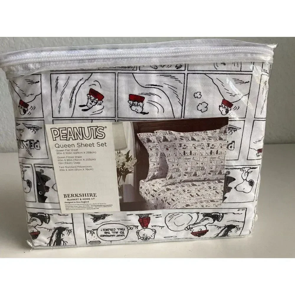 Peanuts‎ Snoopy Holiday Christmas Comic Strip Queen Size Soft Sheet Set NEW